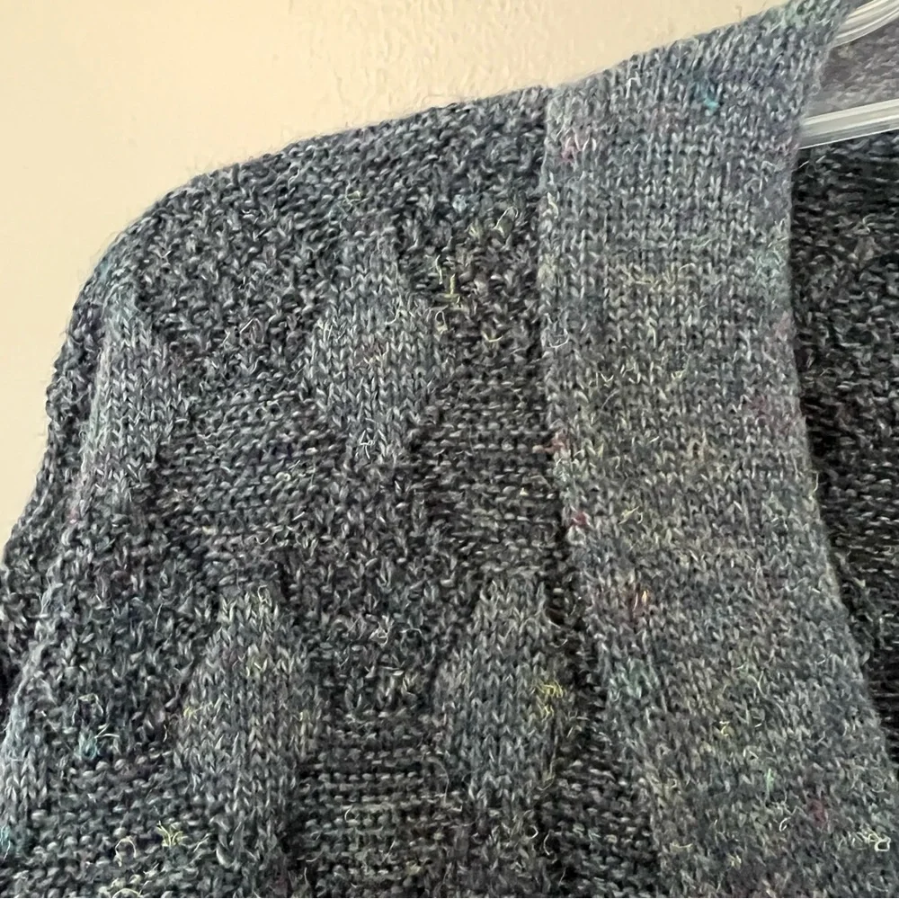 VTG Italy Cobain Grandpa Cardigan Sz L Diamond Knit Indigo Fleck Wool Blend - Picture 2 of 8